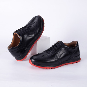 Men Genuine Leather <b>Round</b> Toe Lace-up Casual Shoes With <b>Cushioned</b> EVA Midsole Rubber Outsole All Seasons - Product Image 1
