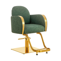 Équipement de coiffure durable, chaise de barbier rotative de luxe moderne pour salon de beauté, chaise de coiffure verte dorée pour salon de coiffure