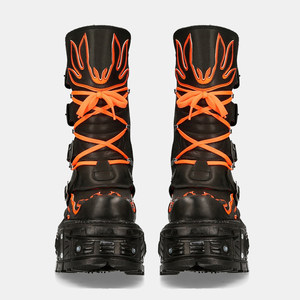 Botas de Motociclista Estilo Punk Vintage Oscuro, Botas de Media Pantorrilla con Llama Fluorescente y Suela Gruesa, Moda Rock para Hombre y Mujer - Product Image 2