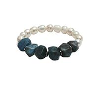 Bracelet en perles de fil de perle d'eau douce naturelle 8-9 mm, perles presque rondes, apatite bleue, bracelet fait main