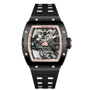 Men's Tonneau <b>Skeleton</b> Tourbillon Mechanical <b>Watch</b> 316L Stainless Steel Case FKM Fluoroelastomer Strap 5ATM Water Resistant - Product Image 3
