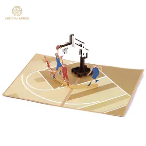 Carte de vœux pour Court de basket-ball, thème Sport créatif, Pop Up