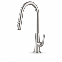 Robinet de cuisine en nickel brossé, laiton massif, extractible, double jet, rotation à 360°, arc haute, mitigeur d'évier, vente en gros OEM