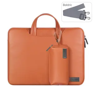 New Design Waterproof Stylish Pu Leather Laptop Bag 13 14 15inch Shoulder Strap Notebook Computer Bag with Power Cable Bag