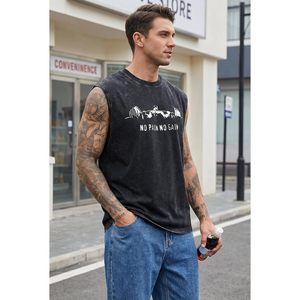 FOXA Débardeur graphique pour homme, sans manches, en coton, effet délavé, respirant, pour l'entraînement et la gym, avec le slogan 'No Pain No Gain' - Product Image 2
