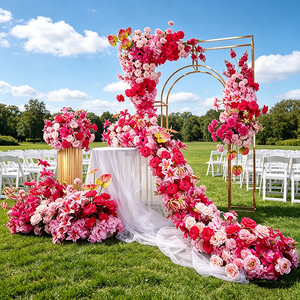 Kit Floral Premium de Arco Cuadrado con Flores Artificiales de Seda Magenta para Decoración de Escenarios de Bodas al Aire Libre - Product Image 4