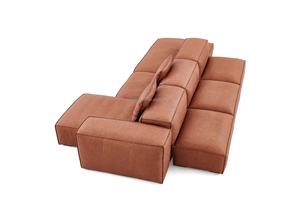 ชุดโซฟาแบบแยกส่วนสไตล์อิตาเลียนมินิมอลแบบกลับด้านได้, ไม้สนและเครื่องหนังนำเข้า, คฤหาสน์, โซฟาบล็อคเต้าหู้ในห้องนั่งเล่น - Product Image 5