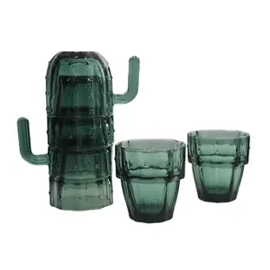 Vasos de cristal de calidad superior, vasos para beber en forma de Cactus