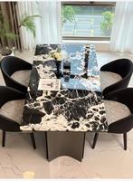 Ensemble table et chaises de salle à manger modulaires en fer, style italien, luxe léger, durable, moderne et simple, pour salon et salle à manger rectangulaire.