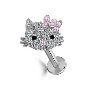En gros, <span class=keywords><strong>Piercing</strong></span> de <span class=keywords><strong>nombril</strong></span> en acier inoxydable pour femmes, motif chat en cristal, design nez de chat, style dessin animé - Product Image 2