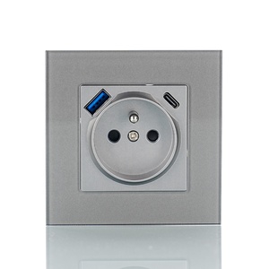 20 Years Warranty EU Standard Glass Panel French 2P+T Wall Socket with Fast Charging USB Type-A Type-C <strong>Ports</strong> PD20W - Product Image 1