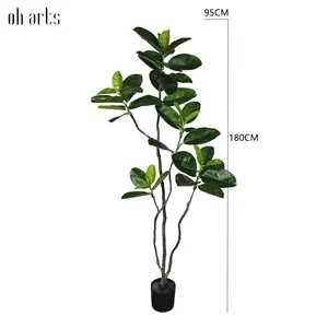 OH ARTS Lujosa Planta Artificial de Ficus y Caucho, Bonsái Moderno con Material de Tela de Seda Metálica para Decoración Navideña - Product Image 2