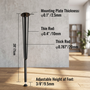 Set di 4 Gambe per Tavolo in Metallo da 28 Pollici, Gambe per Panca in Ferro Battuto Resistenti, Gambe per Tavolo da Pranzo a 3 Aste, Modello D0100H53AZ8 in Gomma Nera - Product Image 3