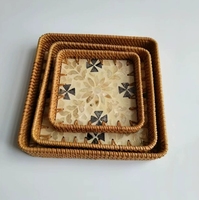 Plateaux de service en rotin à motif floral carré, style coquillage, pour hôtel, salon, table basse, décoration – Vente chaude