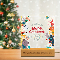 Tableau d'écriture 3D en acrylique, lampe de Noël pour enfants, cadre lumineux LED, veilleuse avec base en bois et lumière
