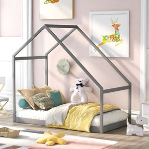 Lit en bois double DB pour animaux de compagnie, gris, avec tapis et coussins, modèle D0100HP2TMU - Product Image 2
