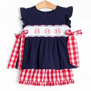 2024 Pre-sale wholesale children's clothing short-sleeved baseball print baby t-shirt girls clothing suit summer custom suit