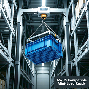 ASRS &amp; ACR Robot-Ready 600x400x200mm Logistics <strong>Bin</strong> - High Precision Reinforced Base Stacker Crate for Automated Warehouse - Product Image 3