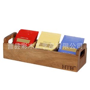 Wooden <b>Tea</b> Bag Storage <b>Box</b> Rectangle Three Compartment Organizer For Office Desk Use - Product Image 3