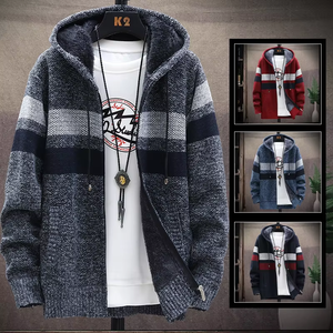 Pull-over pour <span class=keywords><strong>homme</strong></span>, <span class=keywords><strong>cardigan</strong></span> tendance en patchwork, veste en tricot pour <span class=keywords><strong>homme</strong></span>, coupe ajustée, col montant, épais et chaud - Product Image 4