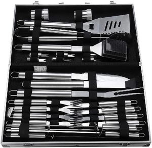 Lot de 26 ustensiles de barbecue en acier inoxydable avec longues poignées, résistants à la chaleur et faciles à nettoyer, pour grillades au charbon de bois et camping en extérieur - Product Image 6