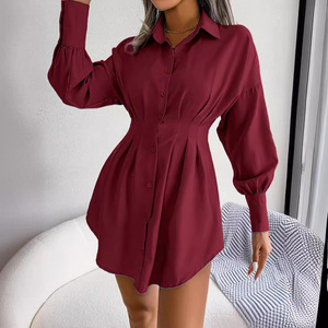 Robe chemise moulante à manches lanternes style INS, nouvelle collection printemps, décontractée, pour femme, vente transfrontalière - Product Image 3