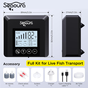 משאבת אוויר ניידת לדיג Seaoura SR-206 עוצמתית ונטענת עם סוללה חזקה וחיישן טמפרטורה דיגיטלי - Product Image 1