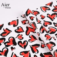 Aierflorist - Papier d'emballage floral imperméable à l'eau avec motif léopard en forme de cœur graffiti pour bouquets de roses.