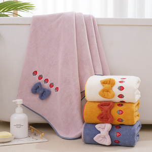 Ensemble de serviettes et de draps de bain Youhe avec nœud papillon, broderie fraise, épaissi et absorbant, pour adultes - Product Image 2