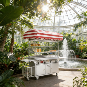 Chariot de service alimentaire convertible en acier inoxydable résistant à la rouille, 4 roues, avec grille chauffante intégrée, pour extérieur, garantie 2 ans - Product Image 5