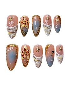 เล็บปลอมทรงสควอวัลทำมือ ลายทรอปิคอลซัมเมอร์โอเชียน ดอกไม้ 3 มิติ ปลาดาว ต้นปาล์ม ใช้ซ้ำได้ หรูหรา เหมาะสำหรับชายหาด ขายส่ง - Product Image 1