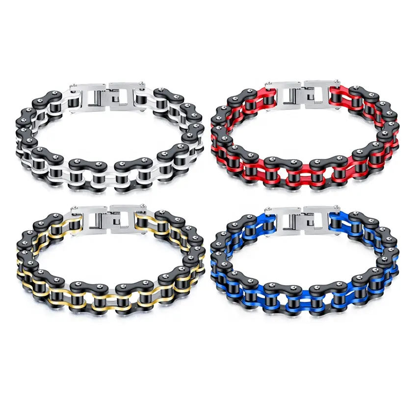 Hiphop Biker Chain Bracelet Jewelry Sturdy Two Tone Polished Hand Bracelet For Teen Boys Stainless Steel Men Bracelets
