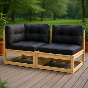 Ensemble de salon de jardin en pin massif 2 pièces avec coussins, mobilier d'extérieur haut de gamme pour terrasse de jardin - Product Image 2