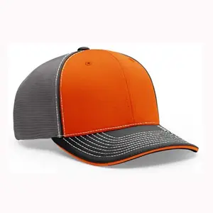 OEM Customized 6 Panel Black Cotton Unisex Sport Custom Logo Orange Baseball Cap