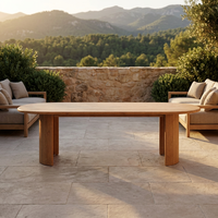 Table de jardin rectangulaire FERLY de luxe en teck massif, fabriquée à la main, avec détails rainurés, pour 6 à 10 personnes