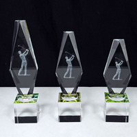 Trophée de golf en cristal 3D avec laser, trophée en cristal de verre, base en cristal arc-en-ciel MH-N514