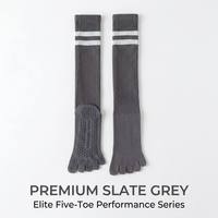 Chaussettes de yoga de luxe montantes antidérapantes à cinq orteils pour femmes, idéales pour le studio, la barre, l'entraînement et le fitness, 80 % coton respirant