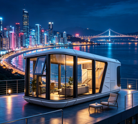 Capsule spatiale modulaire préfabriquée, maison en forme de pod, verre panoramique incurvé pour villa de luxe, glamping, complexe hôtelier, écologique