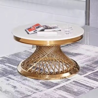 Mesa de centro de mármol redonda de lujo moderna con marco de oro de acero inoxidable para comedor en la sala de estar