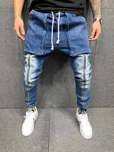 Sport Fashion Zipper Design Übergroße Jeans für Männer Kreativ Mehrere Taschen Hip Hop Style Herren Lange Hosen