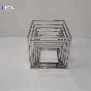 LEDA Metal Wire Cube Stand Silver and Gold Modern Wedding <b>Table</b> Centerpiece <b>Decor</b> - Product Image 3