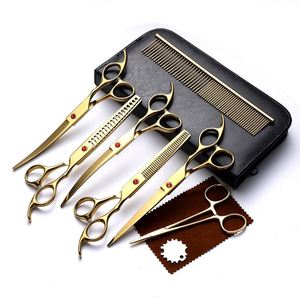 Kit de Tijeras de Peluquería Canina KingHon, con Punta Redonda de Seguridad, de Acero Inoxidable, para Recortar y Adelgazar el Pelo de Mascotas, con Tijeras Rectas y Curvas - Product Image 2