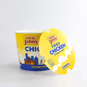 Seau à poulet frit biodégradable jetable personnalisé, emballage en papier de qualité alimentaire avec revêtement PE, pour poulet frit, ailes de poulet, fête de famille - Product Image 1