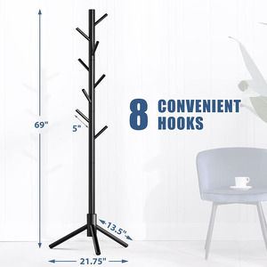 Perchero de pie de madera con 8 ganchos, multifuncional y moderno, organizador de almacenamiento para ropa y herramientas para sala de estar - Product Image 2