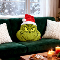 Coussin en peluche Grinch de Noël avec chapeau de Père Noël, coussin rembourré doux, décoration festive pour la maison, cadeau de Noël pour les enfants et les fans, 52 cm