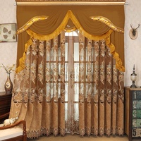 Voilages modernes en tissu floqué avec dentelle brodée ajourée, beige/café, haute occultation, écologiques pour salon