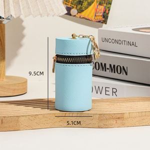 Premium PU Leather <b>Mini</b> Lipstick Case with Pearl Keychain Portable Cylinder Makeup Bag for Gift OEM - Product Image 6