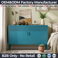 Armoire métallique bleu sarcelle avec portes perforées, meuble de rangement moderne en acier pour chambre à coucher, table de chevet, meuble de salon