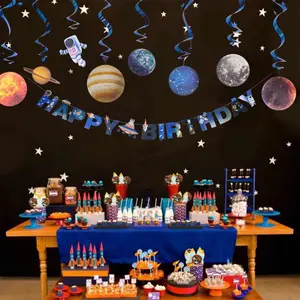 有吸引力的孩子外太空工艺品太阳系悬挂漩涡生日快乐横幅外太空新奇太空生日派对