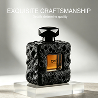 Flacon de parfum carré de luxe à texture roche volcanique, avec logo personnalisé et fenêtre ajourée, flacon de parfum vide
